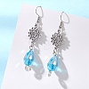 Teardrop with Flower Alloy Glass Dangle Earrings EJEW-JE06819-01-2