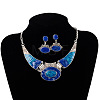 Oval Alloy Enamel Pendant Necklaces & Stud Dangle Earrings Sets FS-WG2BB22-01-1