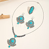 Bohemian Style Fan Alloy & Synthetic Turquoise Earrings & Necklaces & Cuff Sets WG86A2C-07-1