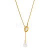 Adjustable 304 Stainless Steel & Imitation Pearl Oval Lariat Necklaces for Women FS-WG9D652-01-2
