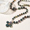 Saint Patrick's Day Natural Indian Agate Clover Pendant Round Beaded Necklaces with Brall Heart OT Clasps NJEW-G202-02G-01-2