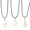 Natural Pink Opal Teardrop Pendant  Black Waxed Cord Necklaces for Women NJEW-JN06584-2