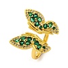 Butterfly Brass Micro Pave Cubic Zirconia Open Cuff Ring for Women RJEW-U003-29A-G-1