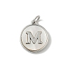 Brass Pave Natural Shell Flat Round with Letter Charms KK-Z115-13P-M-1