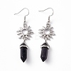 Synthetic Blue Goldstone Bullet with Sun Dangle Earrings EJEW-I276-01P-13-2