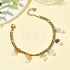 Natural Mixed Stone Chip and Shell Pearl Beads Tassel 304 Stainless Steel Figaro Chain Bracelets BJEW-JB14346-01-1