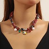 Christmas Alloy Enamel & Rhinestone & Resin & Acrylic Santa Claus Pendant Printed Cloth Scarf Necklaces for Women FS-WG8696E-05-2