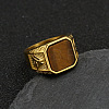 304 Stainless Steel with Natural Tiger Eye Finger Rings FS-WG06E27-04-1
