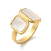 Rectangle 304 Stainless Steel White Shell Cuff Rings for Women RJEW-G346-04G-02-4