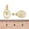 Brass Pave Natural Shell Oval with Rose Charms KK-C051-20G-3