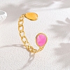 304 Stainless Steel Hot Pink and Orange Enamel Wide Chain Cuff Bangles for Women BJEW-A159-01B-G-1