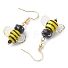 Bees Glass with Brass Dangle Earrings for Women EJEW-TA00548-4