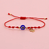 Handmade Adjustable Blue Evil Eye Glass Braided Bead Bracelets with Stainless Steel Religion Hamsa Hand for Women KO5639-2-1