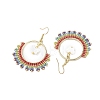 Butterfly & Ring Freshwater Shell & Glass Seed Beads Dangle Earrings EJEW-MZ00163-4