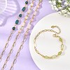 Natural Mixed Stone Round Column Beaded Chain Bracelets with 304 Stainless Steel Paperclip Chains BJEW-JB14298-1