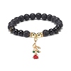 2Pcs 2 Style Style Natural Lava Rock & Golden Sheen Obsidian & Synthetic Hematite Stretch Bracelets Set BJEW-JB08734-8