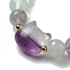 Round & Cat Head Natural Fluorite Beaded Stretch Bracelets for Women BJEW-K251-03E-3