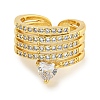 Rack Plating Brass Micro Pave Cubic Zirconia Heart Open Cuff Ring for Women RJEW-C082-06G-2
