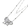 304 Stainless Steel & Plastic Imitation Pearl Double Layer Bowknot Pendant Necklaces NJEW-I129-03P-1