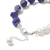 Natural Lapis Lazuli Heart Charm Bracelet with Natural Pearl Beaded Chains for Women BJEW-TA00255-01-5