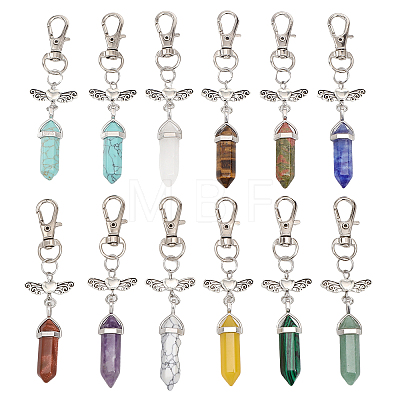 1 Set Double Terminated Natural Gemstone Bullet Pendant Decorations HJEW-CA0001-51-1