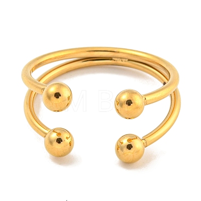 Ion Plating(IP) Round Ball 304 Stainless Steel Open Cuff Finger Rings for Women RJEW-P114-11G-1