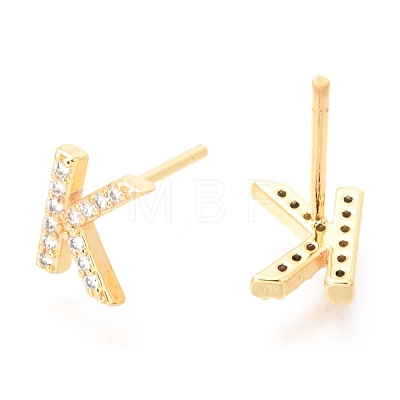 Brass Micro Pave Clear Cubic Zirconia Stud Earrings EJEW-O103-05G-1