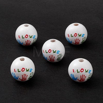Printed Natural Wood European Beads LS-WOOD-C015-02-1