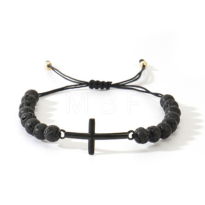 Natural Lava Rock Round Bead Braided Bead Bracelets LS-FL7803-1-1