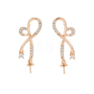 Brass Micro Pave Clear Cubic Zirconia Stud Earring Findings KK-S364-133-1