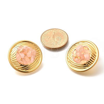 304 Stainless Steel Natural Rose Quartz Stud Earrings EJEW-R012-02G-01-1