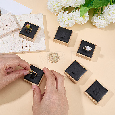 6Pcs Bamboo Single Ring Display Stands with PU Leather/Velvet Mat RDIS-CL0001-01B-1