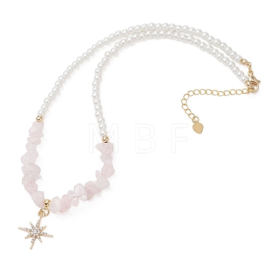Alloy Crystal Rhinestone Star Pendant Natural Mixed Gemstone Chip and Round White Glass Pearl Beaded Necklaces NJEW-JN05696-1
