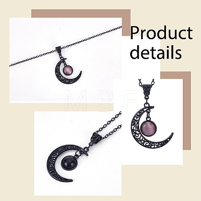 ANATTASOUL 4Pcs 4 Colors Glass Flat Round & Alloy Moon Pendant Necklaces Set NJEW-AN0001-55-1