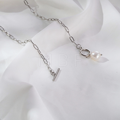 Minimalist Imitation Pearl Rice Pendant Stainless Steel PaPerclip Chain Necklaces for Everyday Women's Wear LS-OX8079-1-1
