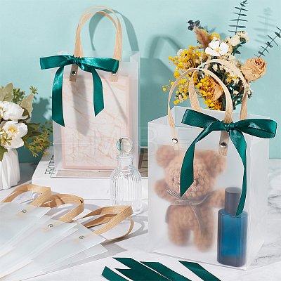 Transparent Frosted PVC Plastic Gift Tote Bags with Green Ribbon LS-ABAG-WH0048-68C-1