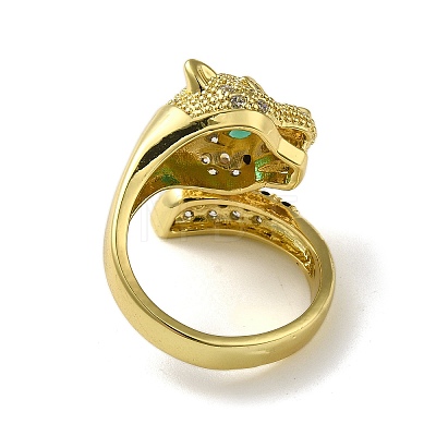 Rack Plating Brass Micro Pave Cubic Zirconia Leopard Finger Ring RJEW-A036-01G-1