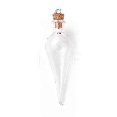 Teardrop Glass Cork Bottle Big Pendants X-AJEW-A041-01C-1