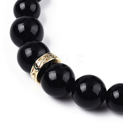 Natural Gold Obsidian & Limestine & Obsidian & Black Agate & Brass Mobile Phone Straps HJEW-N003-03-1