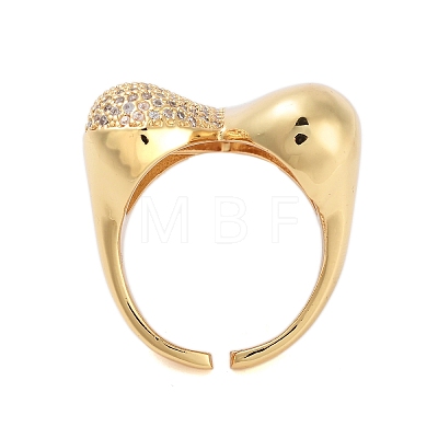 Rack Plating Heart Brass Micro Pave Cubic Zirconia Open Cuff Rings for Women RJEW-B064-04G-02-1