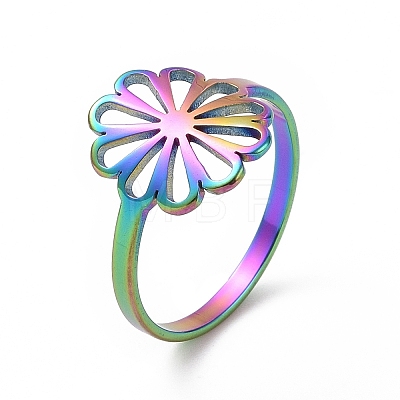 Ion Plating(IP) 201 Stainless Steel Flower Finger Ring RJEW-J051-30MC-1