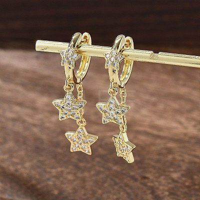 Brass Micro Pave Clear Cubic Zirconia Huggie Hoop Earrings EJEW-K083-43G-1