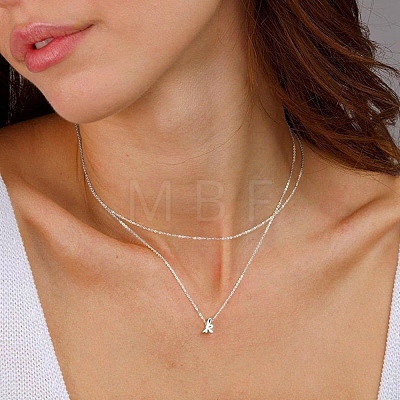 Brass Double Layer Small Letter Pendant Necklaces for Women WG025FC-41-1