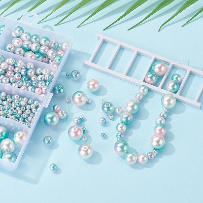 497Pcs 5 Style Rainbow ABS Plastic Imitation Pearl Beads OACR-YW0001-09B-1