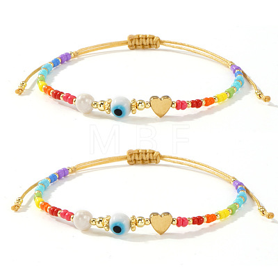 2Pcs Handmade Plastic Beads Braided Bead Bracelets for Women QJ4074-1-1