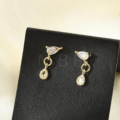 Brass Micro Pave Clear Cubic Zirconia Stud Earrings EJEW-R016-26G-02-1