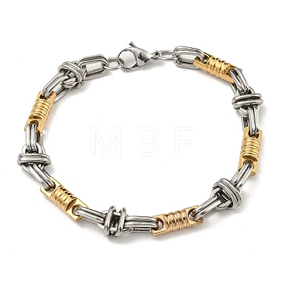 Ion Plating(IP) Two Tone 304 Stainless Steel Column & Oval Link Chain Bracelet BJEW-B078-30GP-1