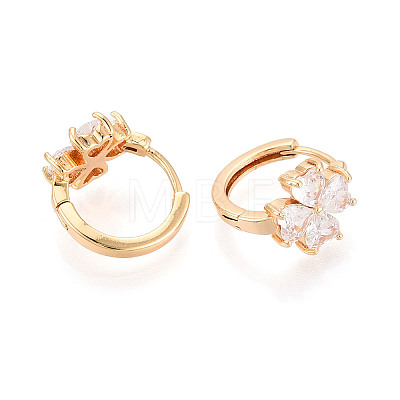 Brass Micro Pave Clear Cubic Zirconia Clover Hoop Earrings EJEW-T048-42G-1