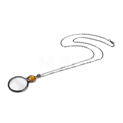 Flat Round Glass Magnifying Pendant Necklace for Women NJEW-K125-01B-05-1