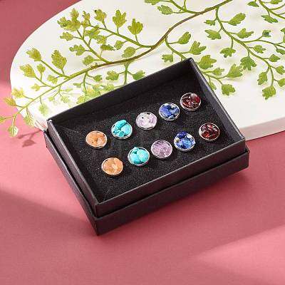Flat Round with Mixed Gemstone Chip Beads Stud Earrings for Girl Women EJEW-JE04669-1
